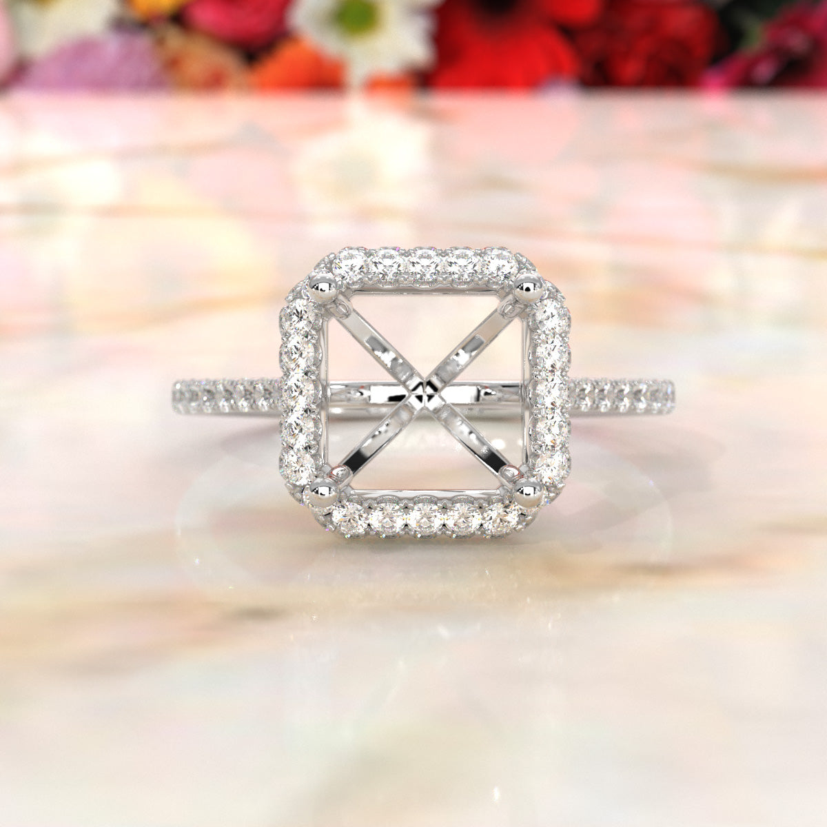 Double Halo Semi Mount Lab Grown Diamond Engagement Ring 0.53 Ct.